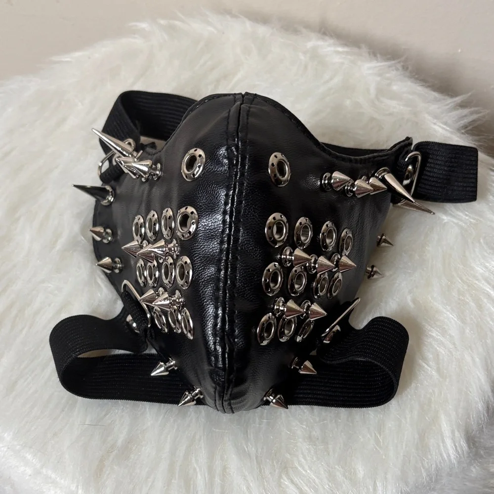 {NEW} Men's Rivet Punk Black Studded Face Mask One Size